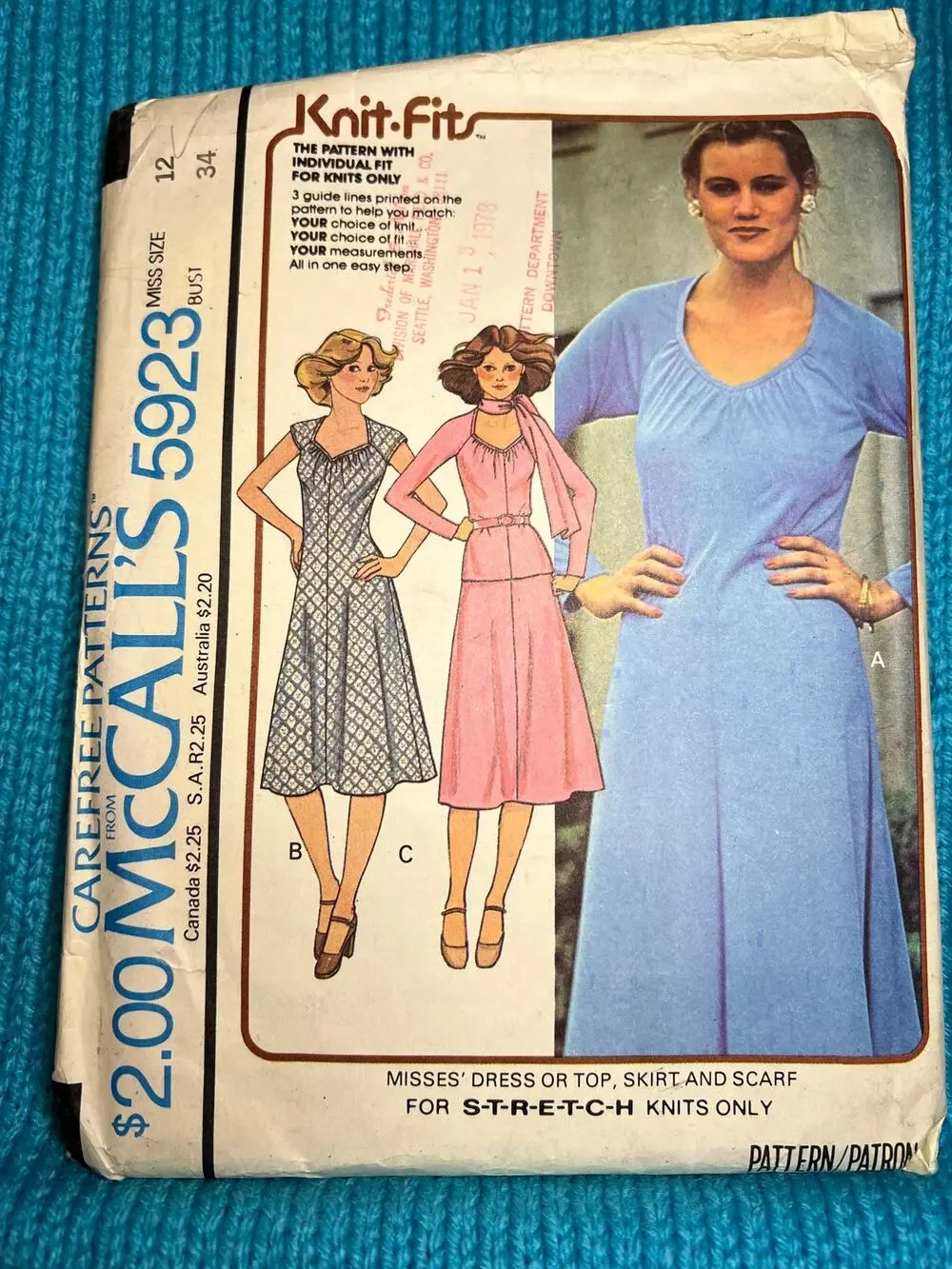 McCalls pattern 5923 fit and flare knit dress top A line skirt size 12 bust 34